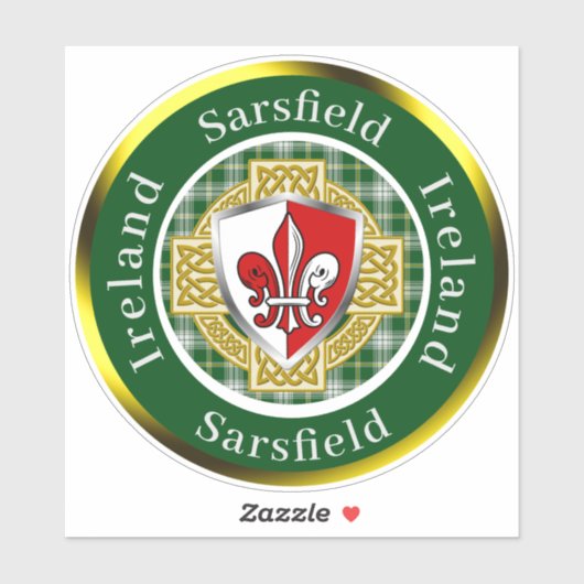 Sarsfield Irish Shield/Celtic Cross Personalized Sticker (Vel)