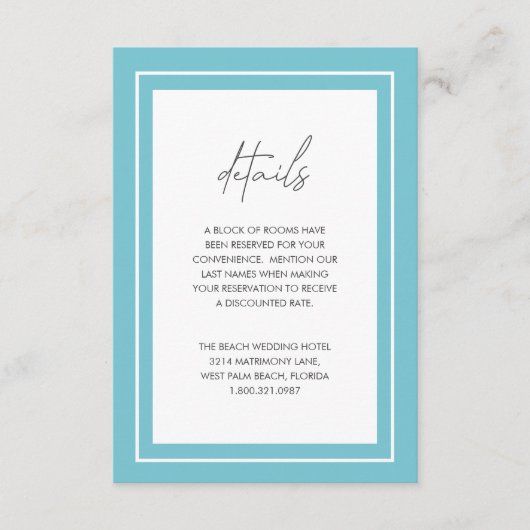 Sasha Aqua Modern Wedding Informatiekaartje (Voorkant)