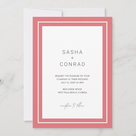 Sasha Coral Modern Wedding Kaart (Voorkant)