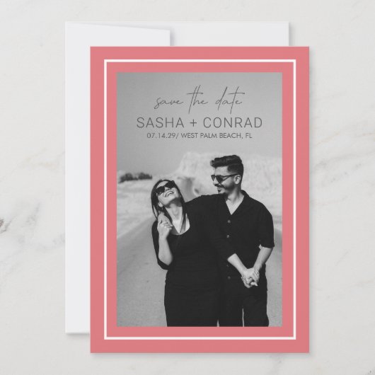 Sasha Coral Modern Wedding Save The Date (Voorkant)