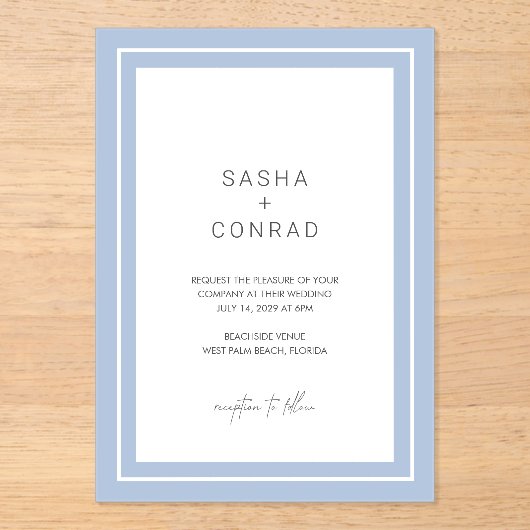 Sasha Cornflower Moderne bruiloft Acryl Uitnodigingen (Voorkant)