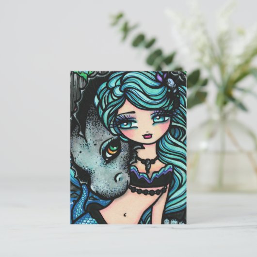 Sasha en Jett Mermaid Fantasy Dragon Art Briefkaar Briefkaart (Staand voorkant)