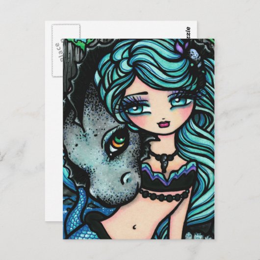 Sasha en Jett Mermaid Fantasy Dragon Art Briefkaar Briefkaart (Voorkant / Achterkant)