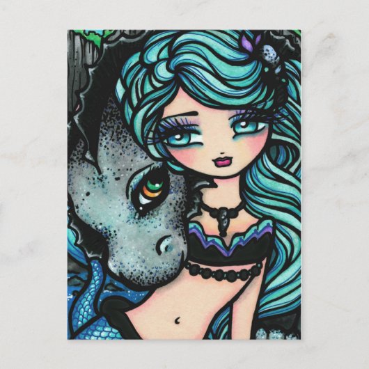 Sasha en Jett Mermaid Fantasy Dragon Art Briefkaar Briefkaart (Voorkant)