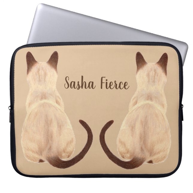 Sasha Siamese Cat Mam Kat, wegkijkend Uitzicht Laptop Sleeve (Voorkant)