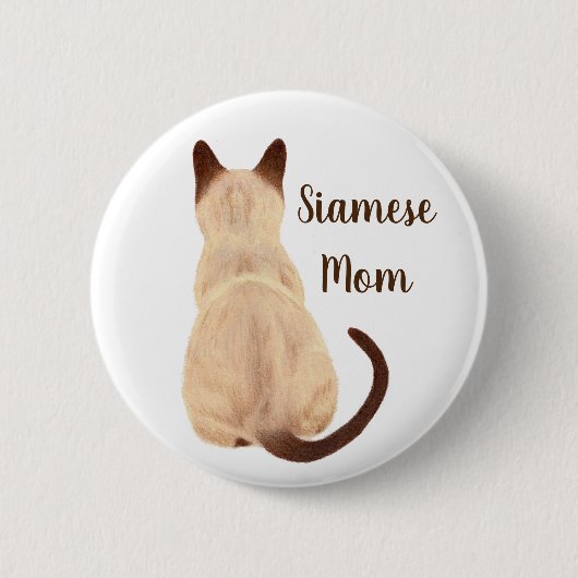 Sasha Siamese Cat Mam Kat, wegkijkend Uitzicht Ronde Button 5,7 Cm (Voorkant)