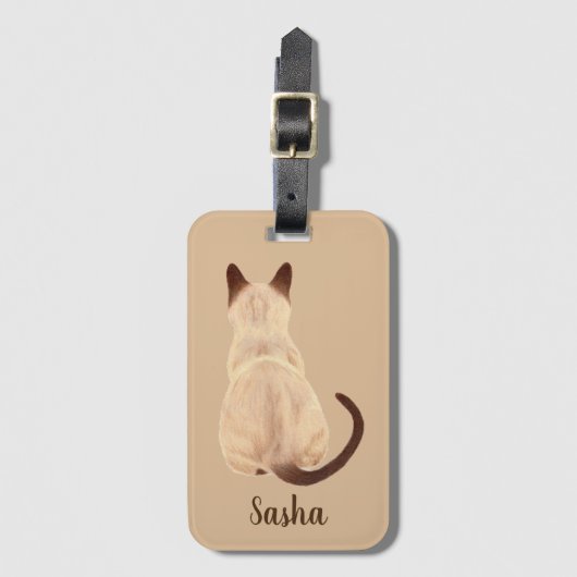 Sasha Siamese Cat Sitting Back Uitzicht Kat Aangep Bagagelabel (Voorkant (verticaal))