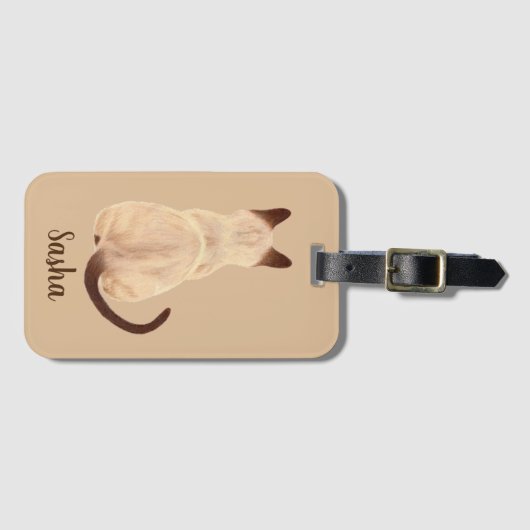 Sasha Siamese Cat Sitting Back Uitzicht Kat Aangep Bagagelabel (Voorkant (horizontaal))