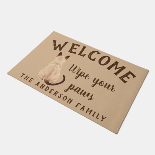 Sasha Siamese Cat Sitting Back Uitzicht Kat Aangep Deurmat (Schuin)