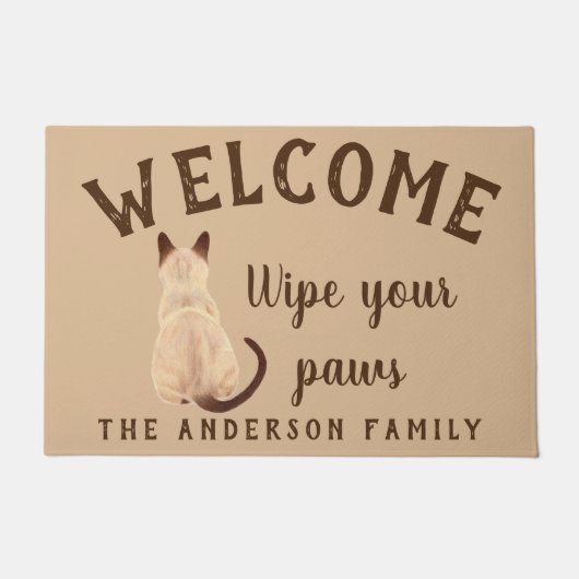 Sasha Siamese Cat Sitting Back Uitzicht Kat Aangep Deurmat (Voorkant)