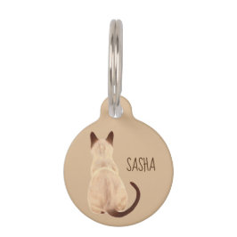 Sasha Siamese Cat Sitting Back Uitzicht Kat Aangep Huisdierpenning