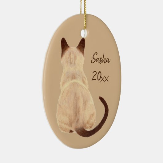 Sasha Siamese Cat Sitting Back Uitzicht Kat Aangep Keramisch Ornament (Rechts)