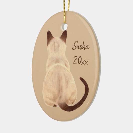 Sasha Siamese Cat Sitting Back Uitzicht Kat Aangep Keramisch Ornament (Links)
