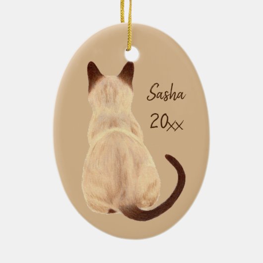 Sasha Siamese Cat Sitting Back Uitzicht Kat Aangep Keramisch Ornament (Achterkant)