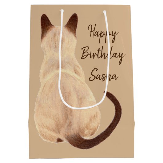 Sasha Siamese Cat Sitting Back Uitzicht Kat Aangep Medium Cadeauzakje (Achterkant)