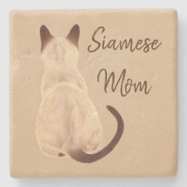 Sasha Siamese Kat Persoon Kitty Wegkijkend Kunst Stenen Onderzetter