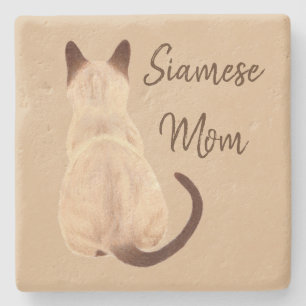 Sasha Siamese Kat Persoon Kitty Wegkijkend Kunst Stenen Onderzetter