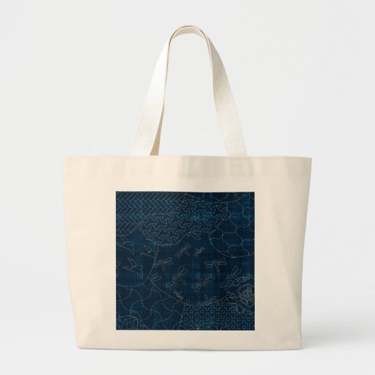 Sashiko-achtige borduurachtige imitatie grote tote bag (Voorkant)