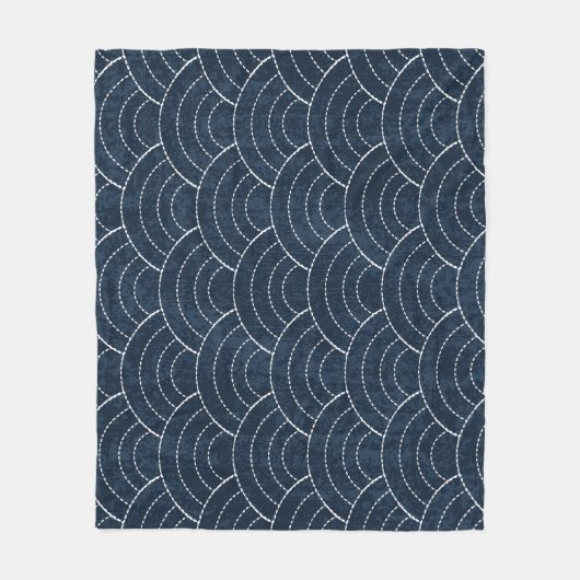 Sashiko borduurwerk: Indigo Japans patroon. Fleece Deken (Voorkant)