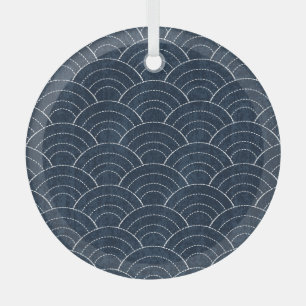 Sashiko borduurwerk: Indigo Japans patroon. Glas Ornament