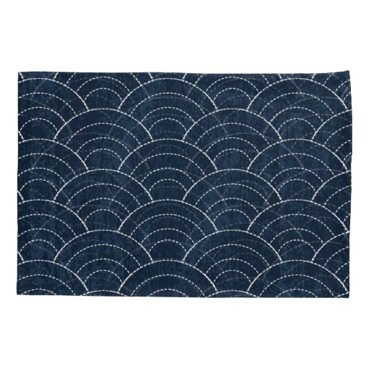 Sashiko borduurwerk: Indigo Japans patroon. Kussensloop (Achterkant)