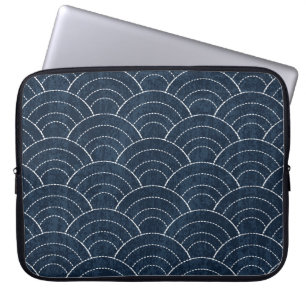 Sashiko borduurwerk: Indigo Japans patroon. Laptop Sleeve