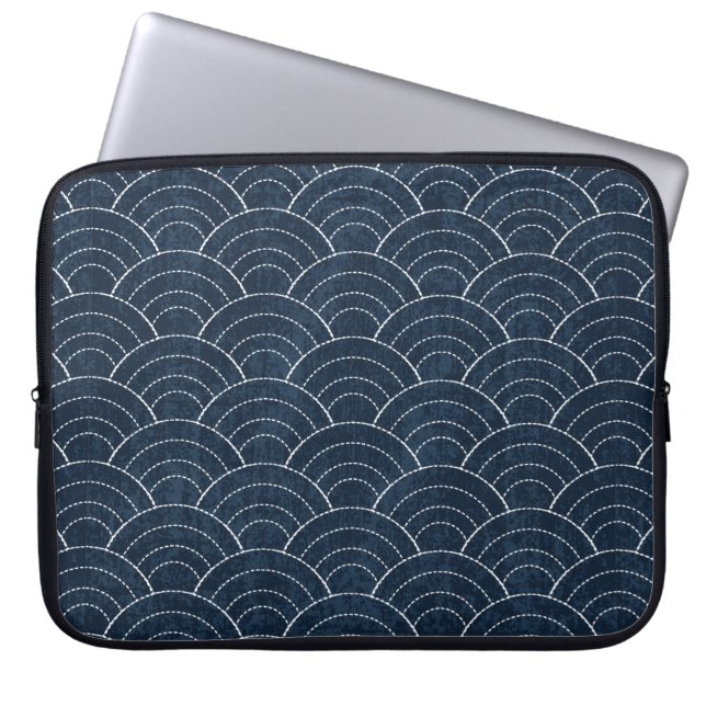 Sashiko naadloos kleurkleurstofpatroon met traditi laptop sleeve (Voorkant)