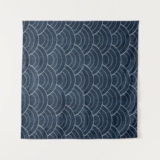 Sashiko seamless indigo dye pattern with traditie wandkleed (Voorkant (horizontaal))