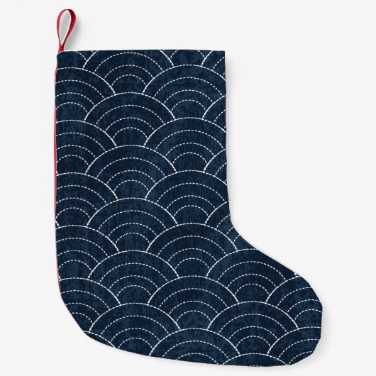 Sashiko seamless indigo dye pattern with tradition kleine kerstsok (Voorkant)