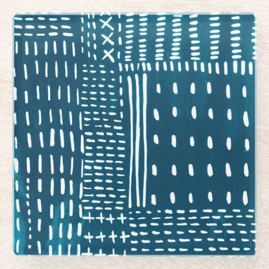 Sashiko Stitches Glazen Onderzetter (Voorkant)