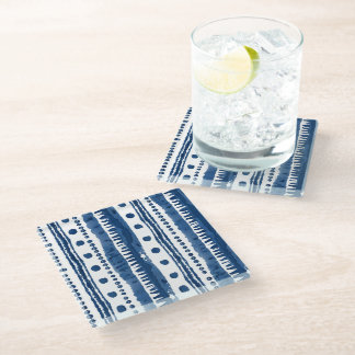 Sashiko wit en blauw patroon glazen onderzetter