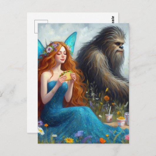 Sashquatch and a Fairy on a Picnic Briefkaart (Voorkant / Achterkant)