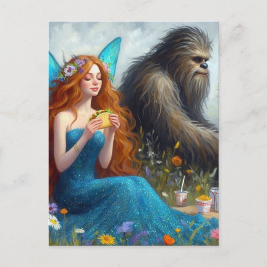 Sashquatch and a Fairy on a Picnic Briefkaart (Voorkant)