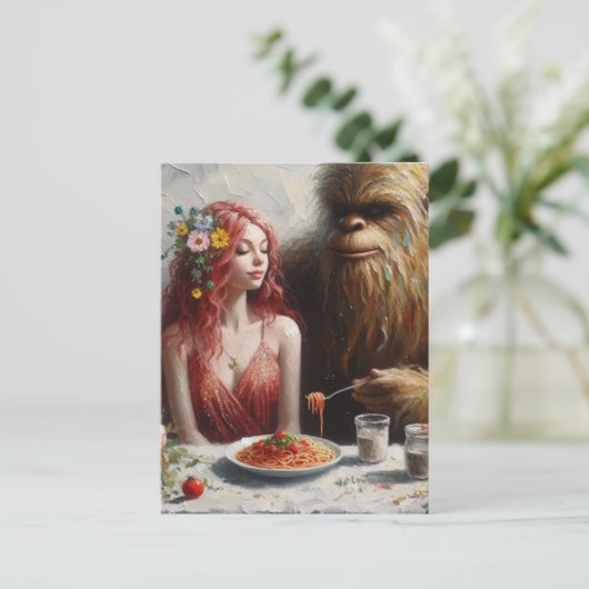 Sashquatch and His Date on Spaghetti Night Briefkaart (Staand voorkant)