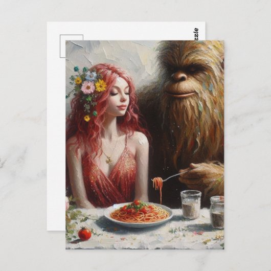 Sashquatch and His Date on Spaghetti Night Briefkaart (Voorkant / Achterkant)