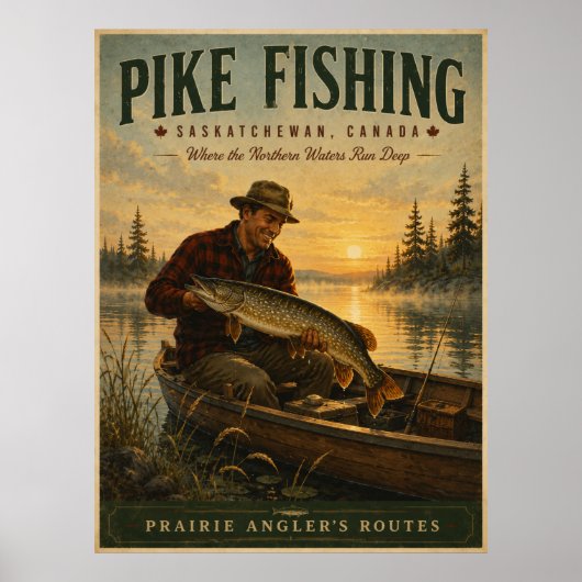 Saskatchewan Snoekvissen Vintage Reisposter Poster (Voorkant)