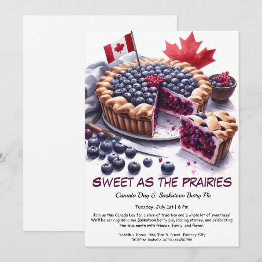 Saskatoon Berry Pie Waterverf Design Canada Dag Kaart (Voorkant / Achterkant)