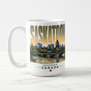 Saskatoon Canada Silhouette Zuid Saskatchewan Rivi Koffiemok