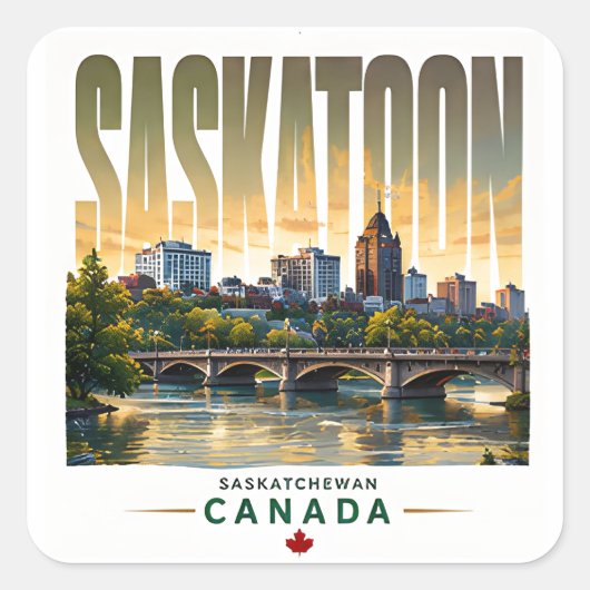 Saskatoon Canada Silhouette Zuid Saskatchewan Rivi Vierkante Sticker (Voorkant)