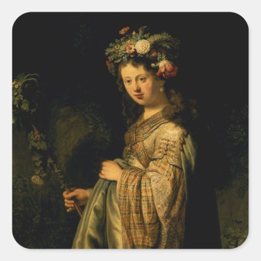 Saskia as Flora, 1634 Vierkante Sticker (Voorkant)