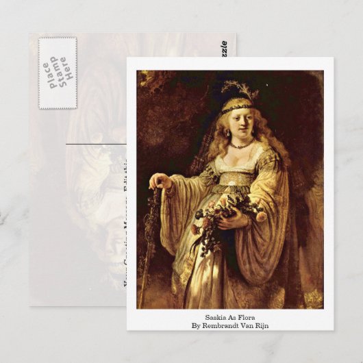 Saskia as Flora door Rembrandt van Rijn Briefkaart (Voorkant / Achterkant)