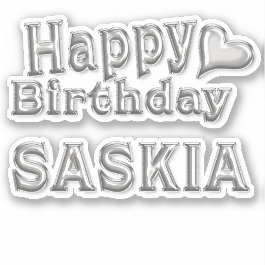 Saskia Happy Birthday silver Aufkleber Sticker (Voorkant)