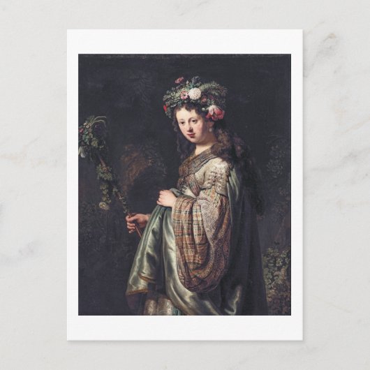 Saskia van Uylenburgh als Flora, Rembrandt, 1634 Briefkaart (Voorkant)