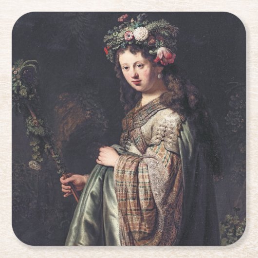 Saskia van Uylenburgh als Flora, Rembrandt, 1634 Kartonnen Onderzetters (Voorkant)