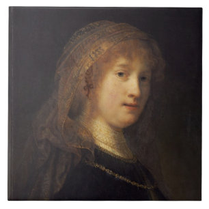 Saskia van Uylenburgh, c.1634-1640 (olie op het pa Tegeltje