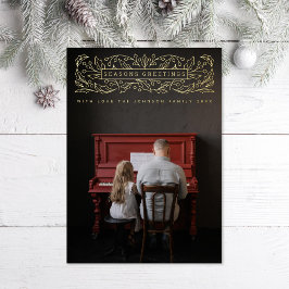 Sasons Greetings Holly Leaves Foto Folie Feestdagenkaart