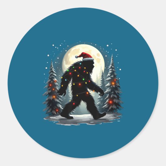 Sasquatch 67 Santa Bigfoot Christmas Tree Funny  Ronde Sticker (Voorkant)