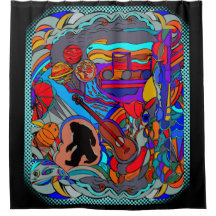 Sasquatch Abstract Doodle Art douchegordijn