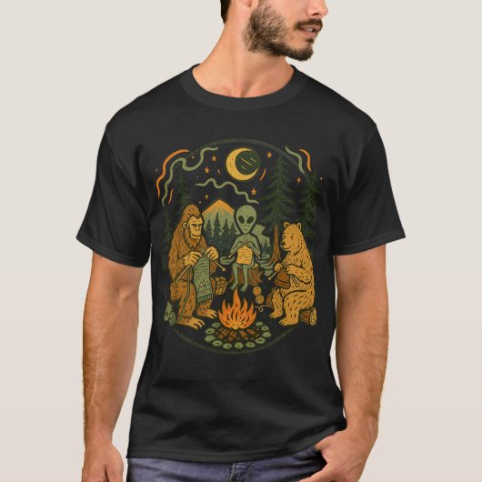 Sasquatch Alien Kampvuur Vrienden – Grappige Crypt T-shirt (Voorkant)