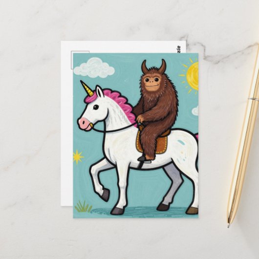Sasquatch and a Unicorn Briefkaart (Voorkant / Achterkant in situ)